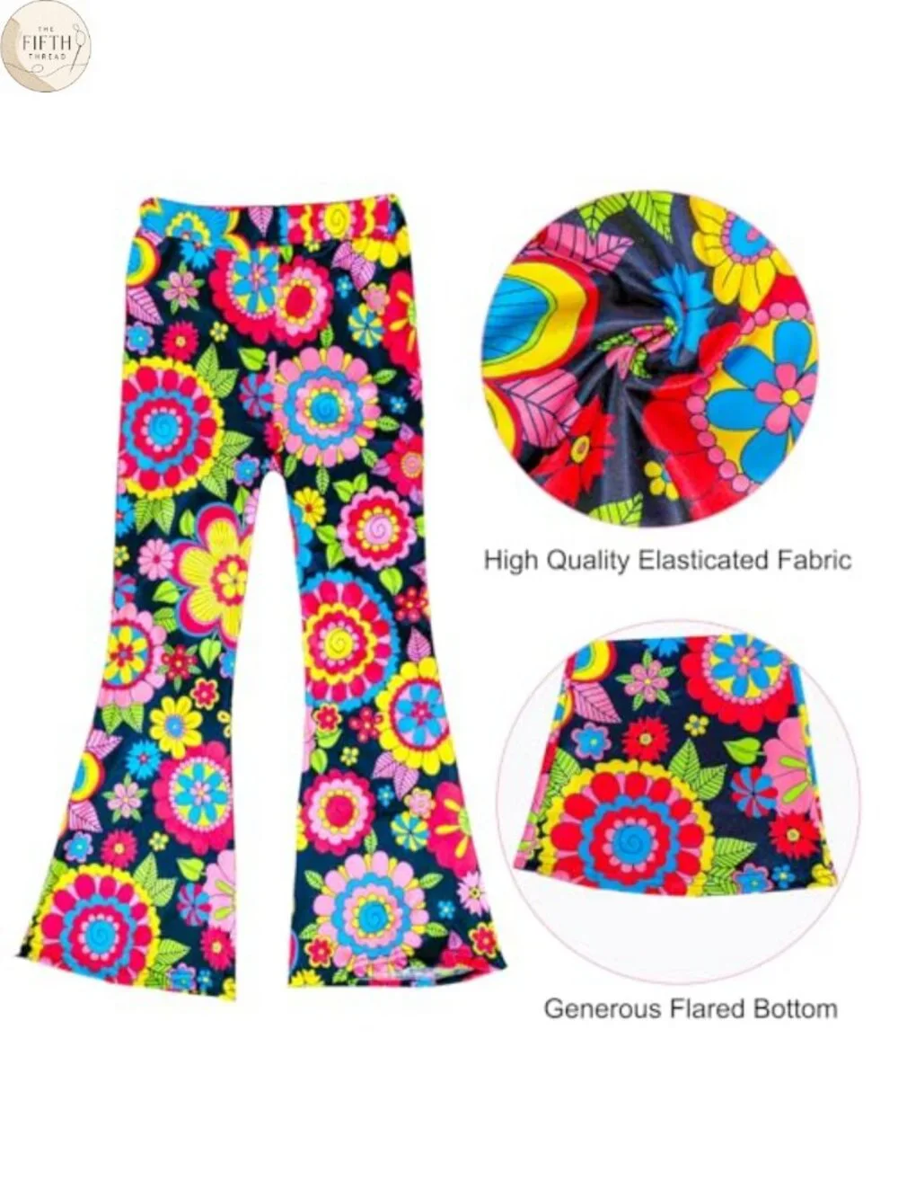 Girls 60s 70s Hippie Costume Set Fringe Vest Bell Bottoms Disco Outfit